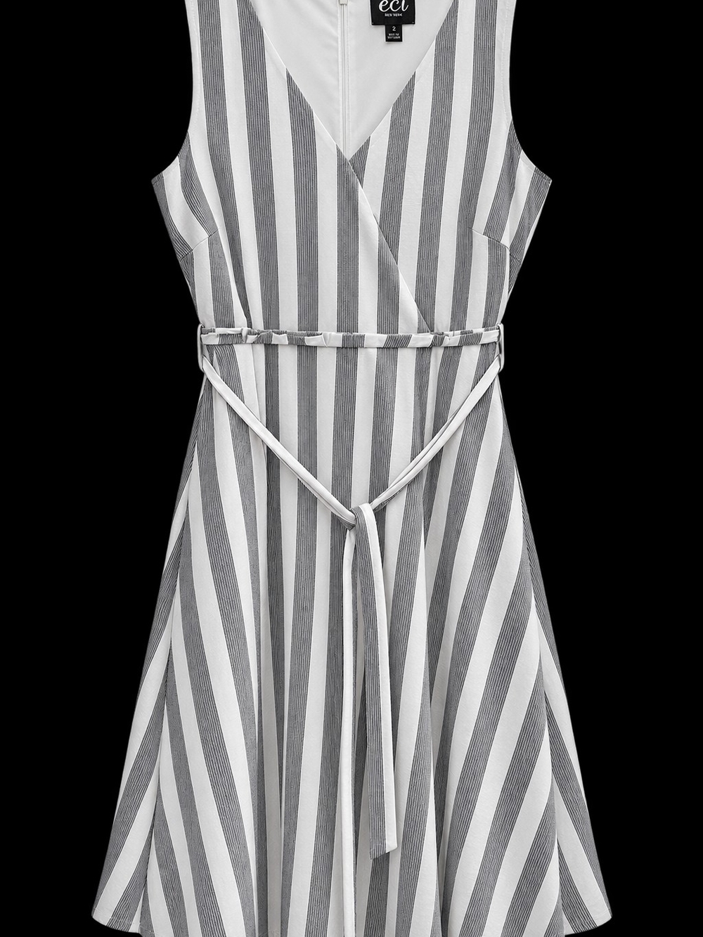 ECI New York Striped Sleeveless Dress Size 14 Belted Fit & Flare